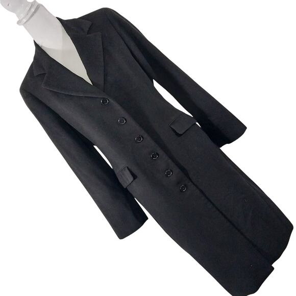 BROOKS BROTHERS! RICH BLACK 100% PURE WOOL CLASSIC OVERCOAT, TRENCH! SZ 10 - Picture 1 of 13
